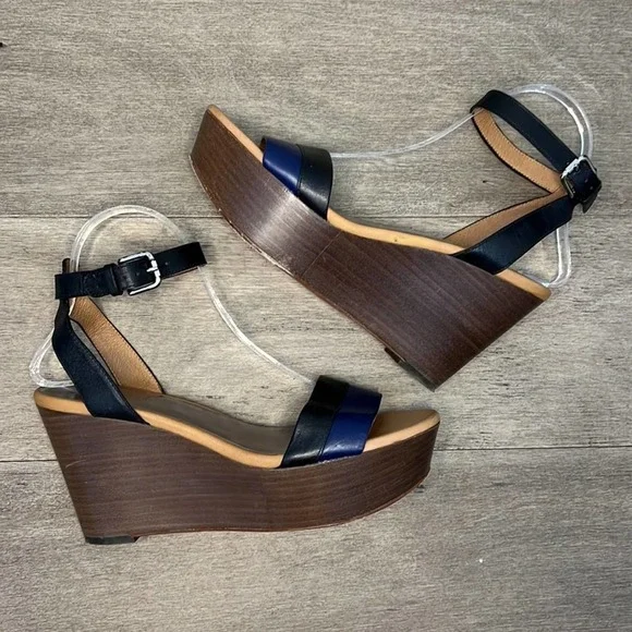 Coach Black and Blue Wedge Sandals - Picture 2 of 11